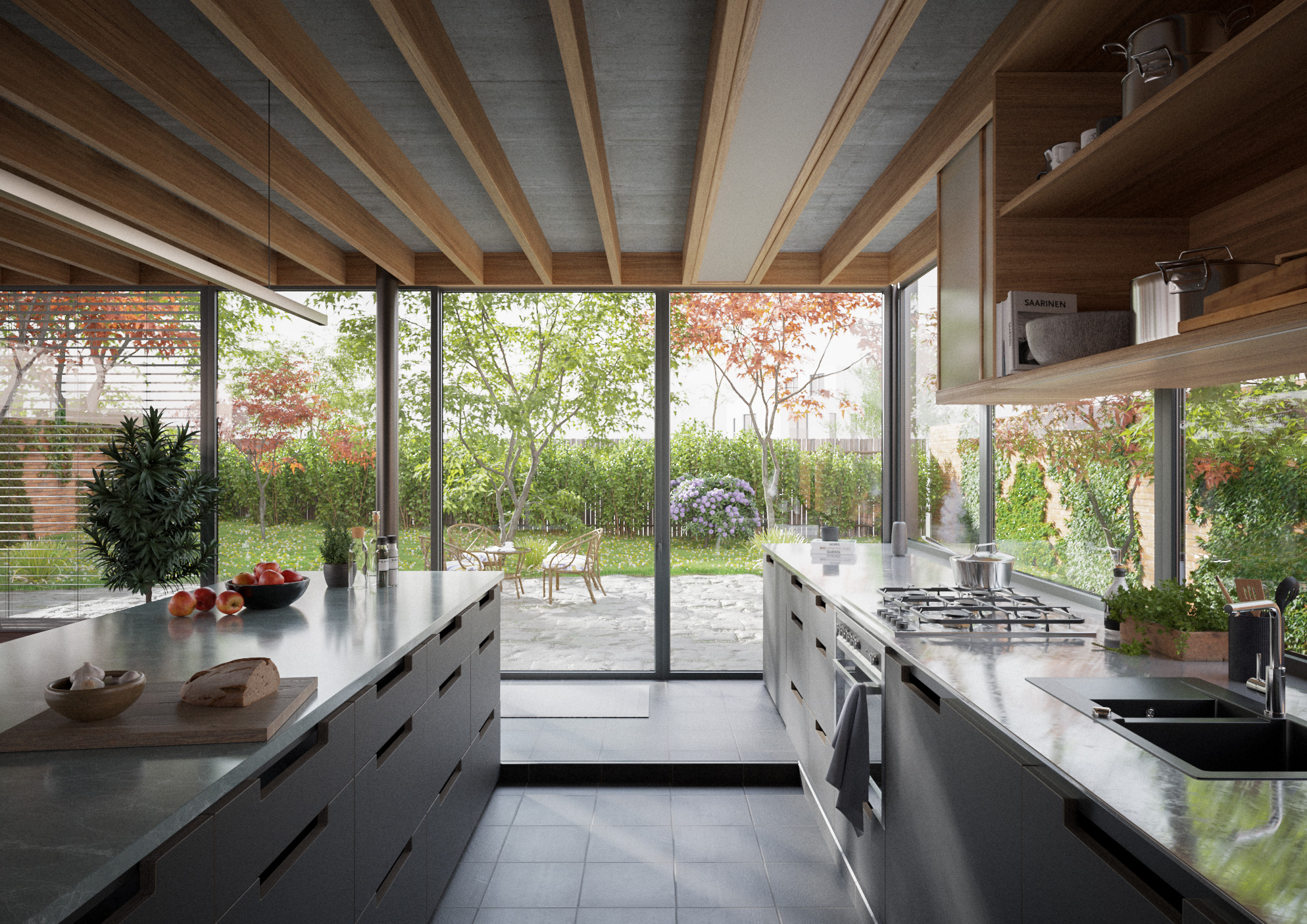 Architektur- und Innenraumvisualisierung Green Kitchen